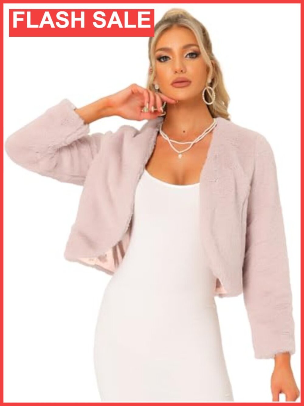 Faux Fur Cropped Bolero Shrug Jacket Long Sleeve Open Front Wedding
